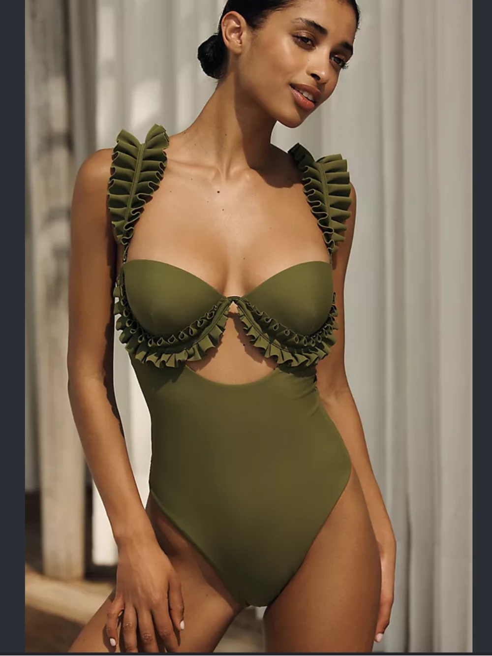 Anthropologie Andrea IyamahOlive Ruffle-Trim One-Piece Swimsuit with Molded Cups